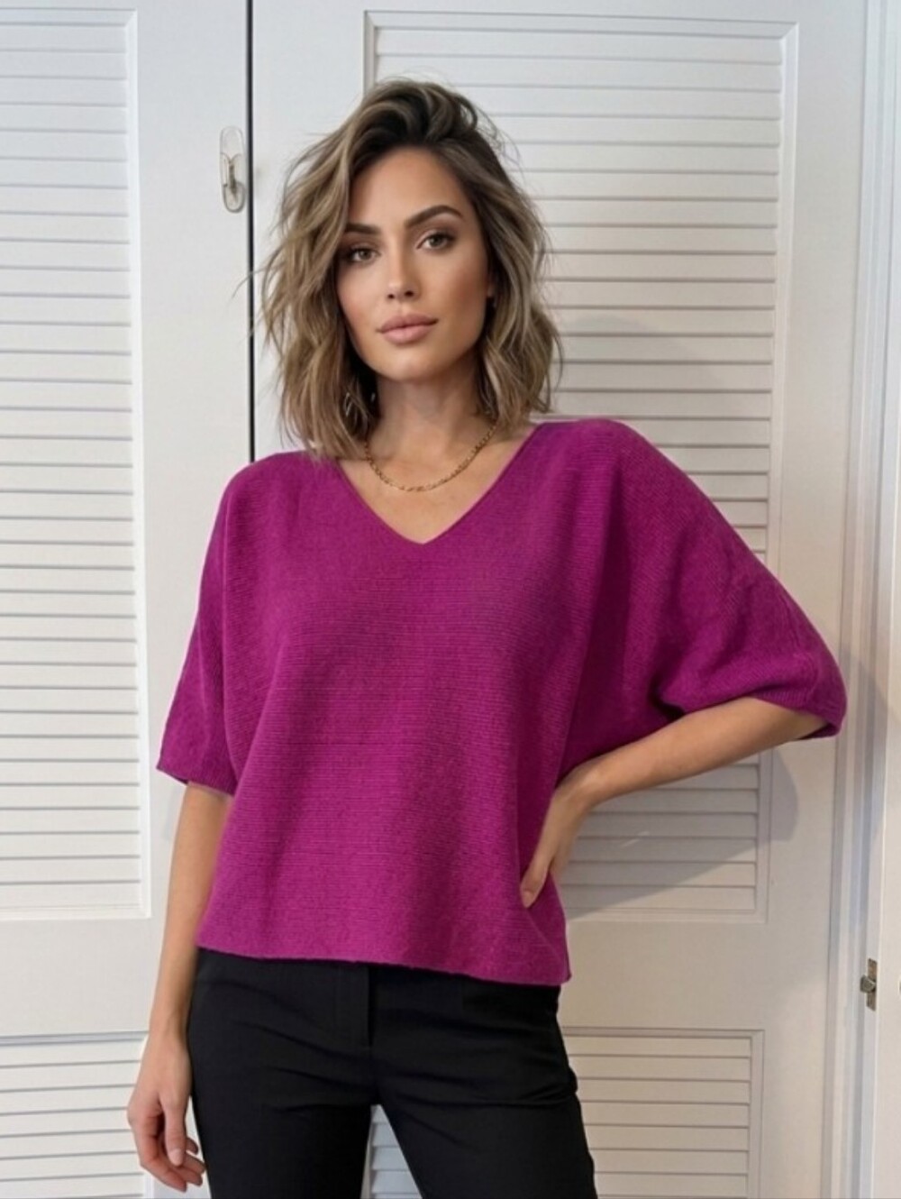 New Collection Made In Italy V-Neck Knit Oversized Sweater Top NEW